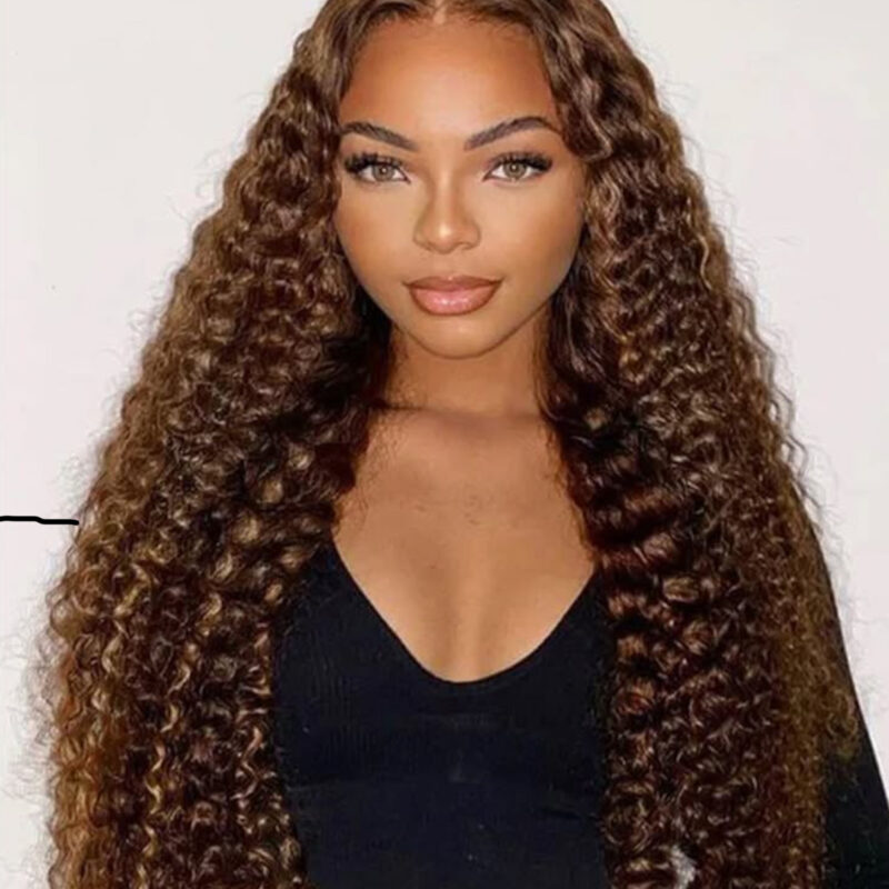 100% Human Hair Highlight HD Lace 30 Inches Curly Wigs
